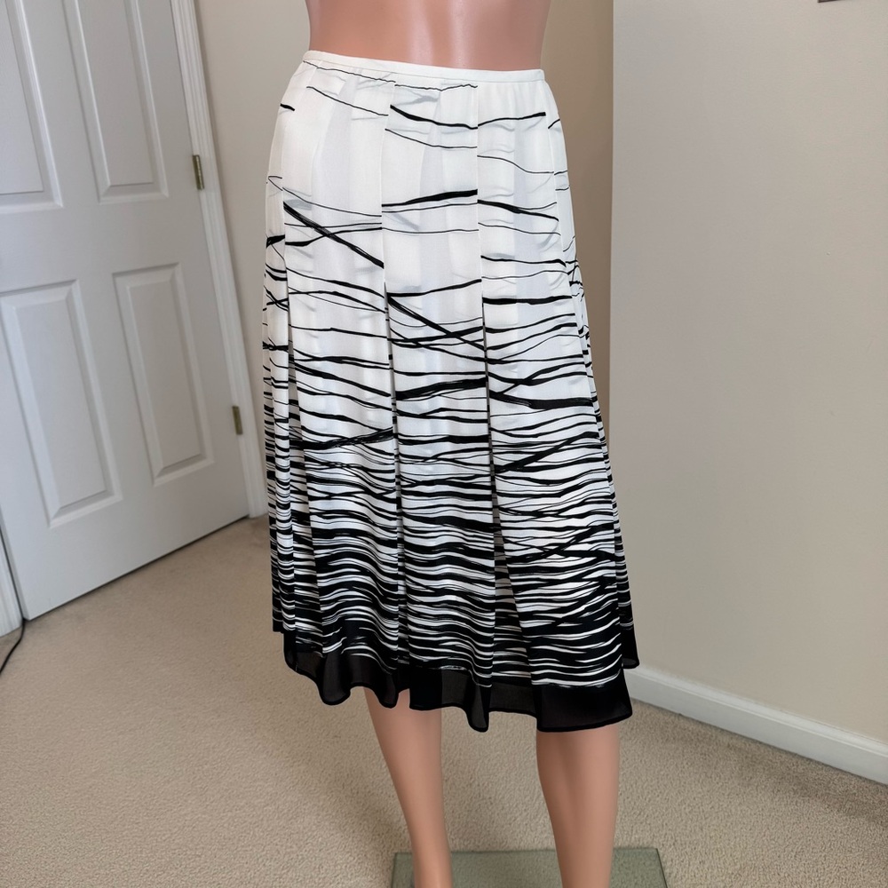 $498 Tracy Allard Ellen Tracy 100% Silk Art Deco Black White Midi A-Like Skirt 4